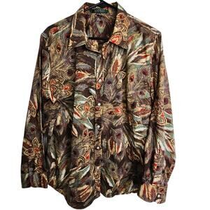 Lauren Ralph Lauren Womens Top Size 2X Peacock Feather Earthy Nature Preppy